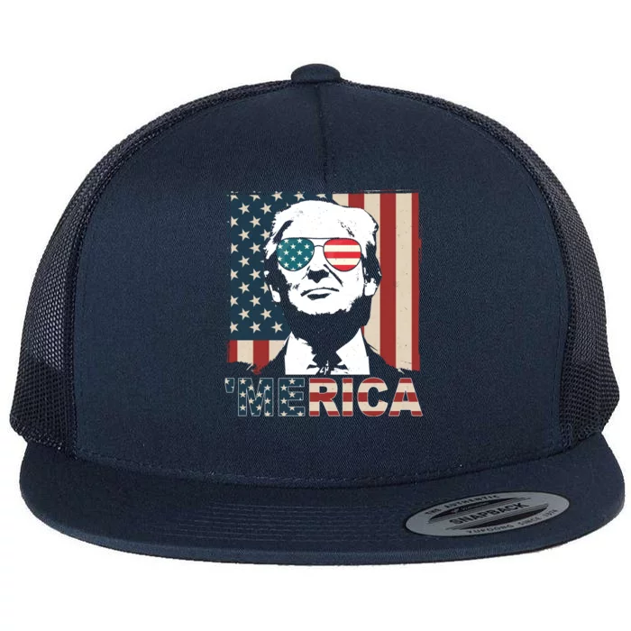 Merica Trump 4th Of July American Flag Republican Flat Bill Trucker Hat