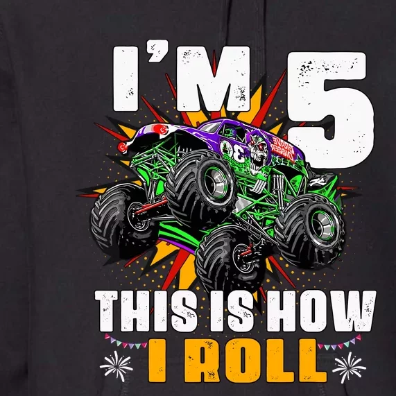 Monster Trucks 5th Birthday Party Five Years Premium Hoodie