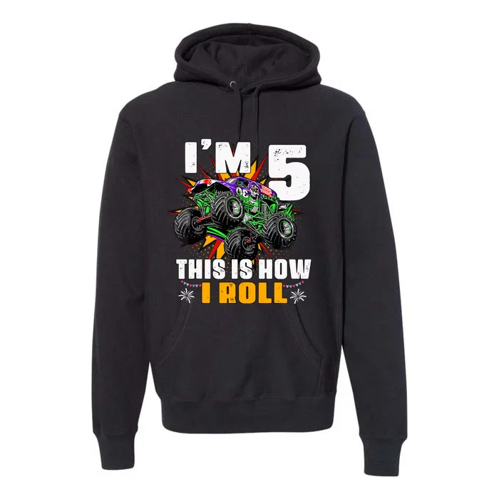 Monster Trucks 5th Birthday Party Five Years Premium Hoodie