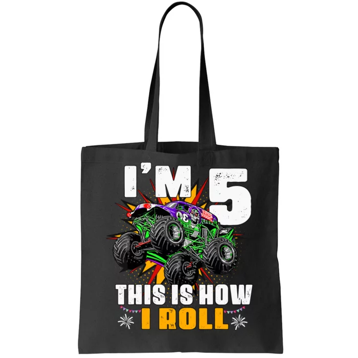 Monster Trucks 5th Birthday Party Five Years Tote Bag