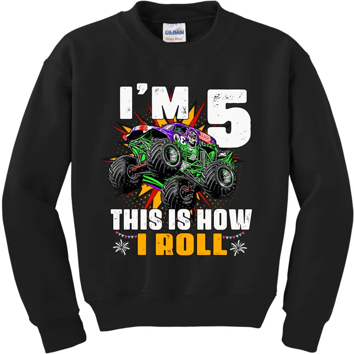 Monster Trucks 5th Birthday Party Five Years Kids Sweatshirt