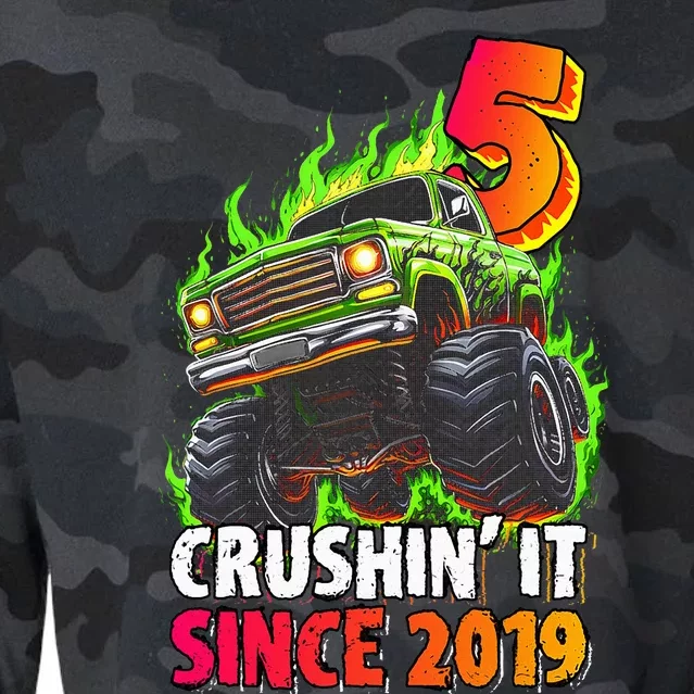 Monster Truck 5 Year Old  5th Birthday Party Born 2019 Cropped Pullover Crew