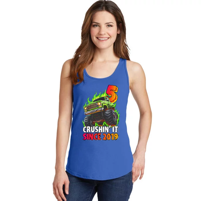 Monster Truck 5 Year Old  5th Birthday Party Born 2019 Ladies Essential Tank