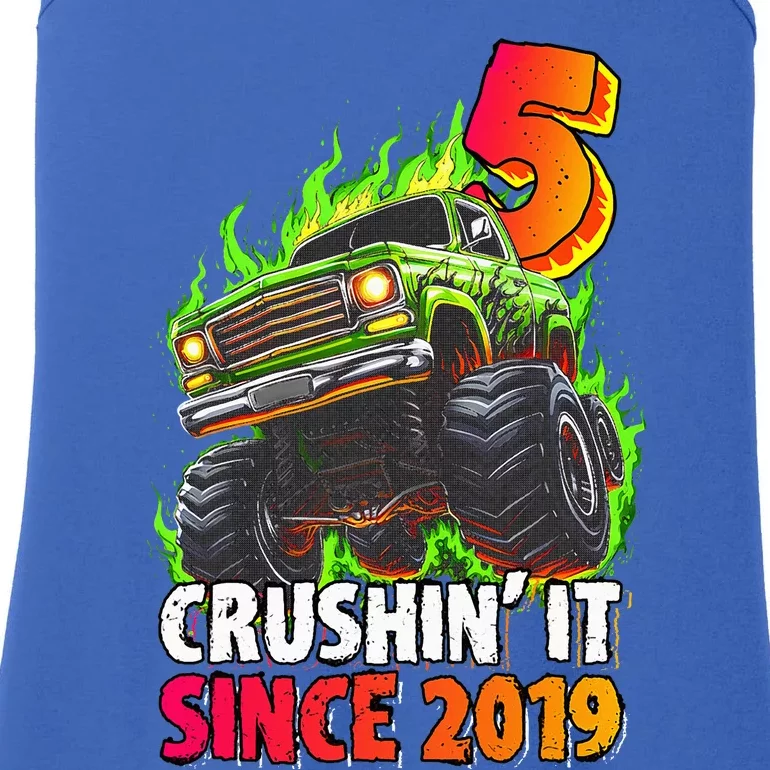 Monster Truck 5 Year Old  5th Birthday Party Born 2019 Ladies Essential Tank