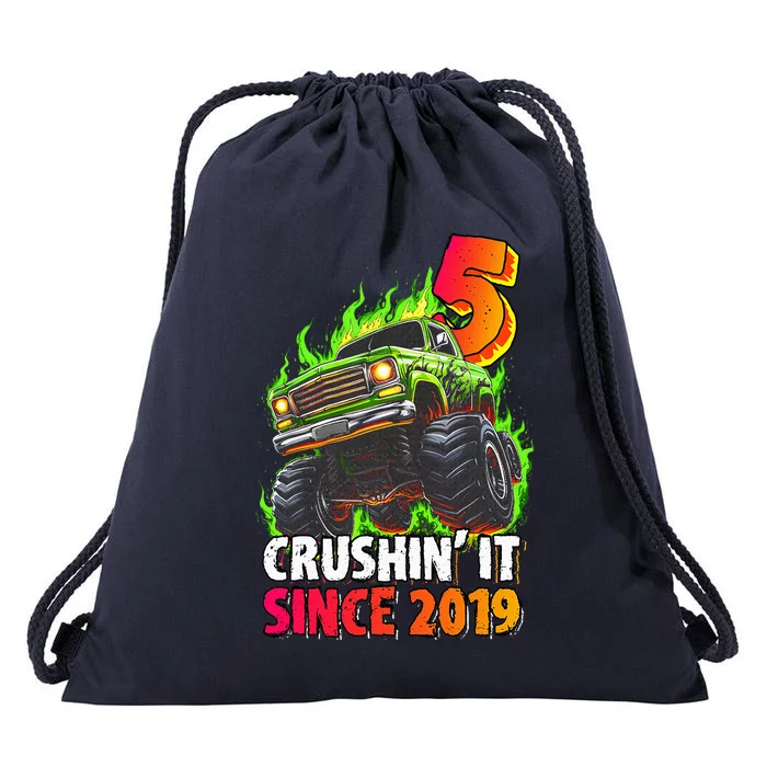 Monster Truck 5 Year Old  5th Birthday Party Born 2019 Drawstring Bag