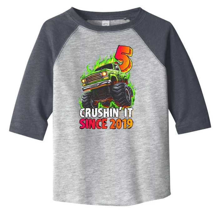 Monster Truck 5 Year Old  5th Birthday Party Born 2019 Toddler Fine Jersey T-Shirt