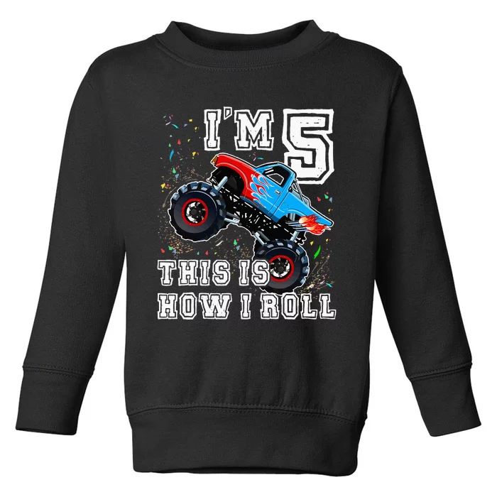 Monster Trucks 5th Birthday Party 5 Years Old Birthday Toddler Sweatshirt