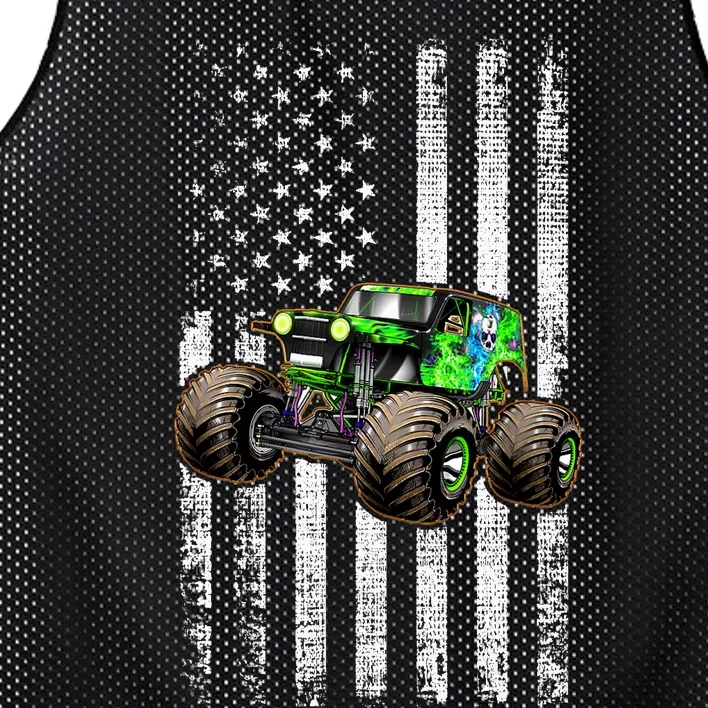 Monster Truck Are My Jam American Flag USA Patriotic Mesh Reversible Basketball Jersey Tank