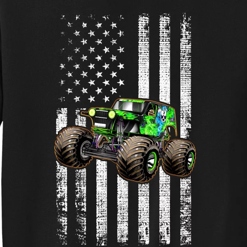 Monster Truck Are My Jam American Flag USA Patriotic Tall Sweatshirt