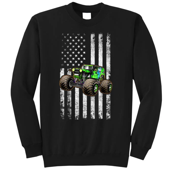 Monster Truck Are My Jam American Flag USA Patriotic Tall Sweatshirt