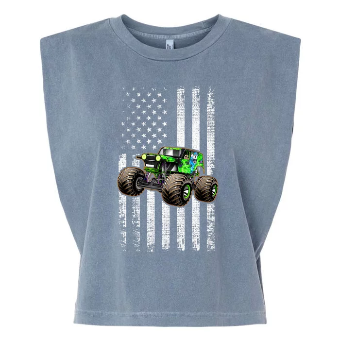 Monster Truck Are My Jam American Flag USA Patriotic Garment-Dyed Women's Muscle Tee