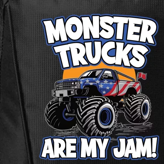 Monster Trucks Are My Jam | American Flag Monster Truck City Backpack