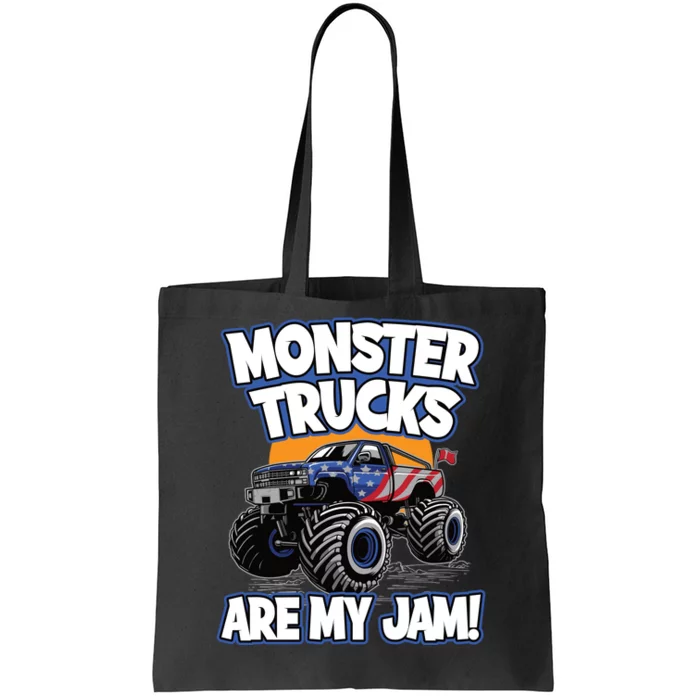 Monster Trucks Are My Jam | American Flag Monster Truck Tote Bag