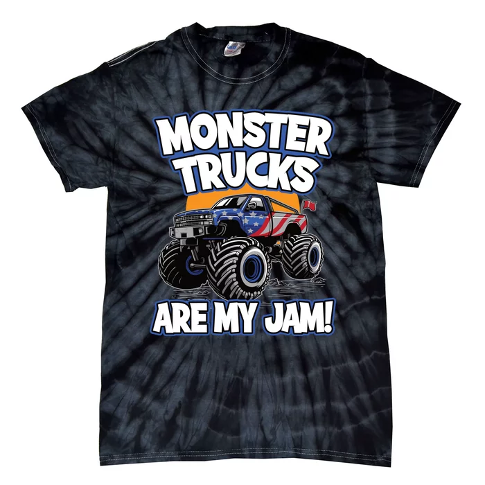 Monster Trucks Are My Jam | American Flag Monster Truck Tie-Dye T-Shirt