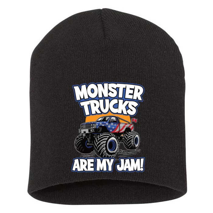 Monster Trucks Are My Jam | American Flag Monster Truck Short Acrylic Beanie