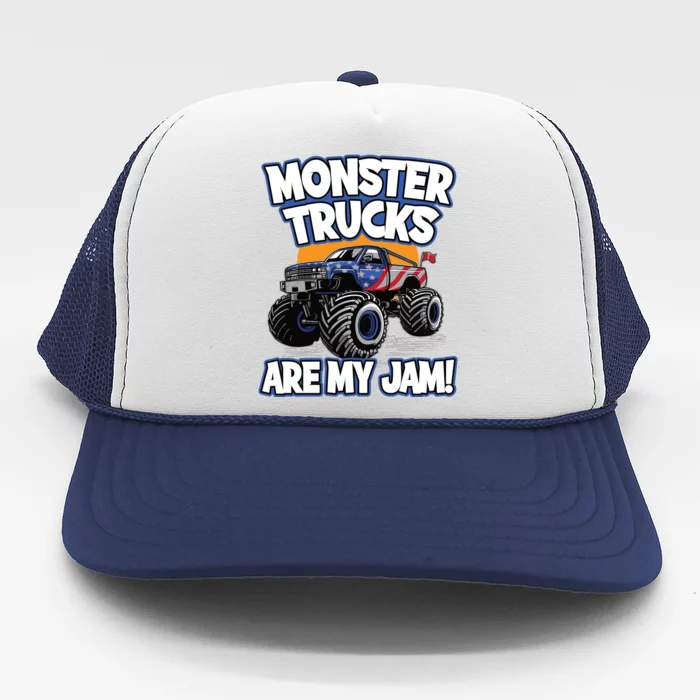 Monster Trucks Are My Jam | American Flag Monster Truck Trucker Hat