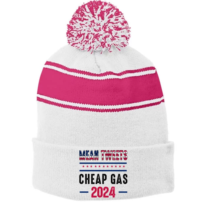 Mean Tweets And Cheap Gas Funny 2024 Pro Trump Stripe Pom Pom Beanie