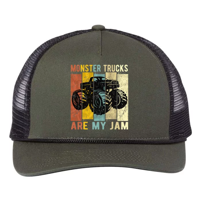 Monster Trucks Are My Jam Vintage Retro Monster Truck Retro Rope Trucker Hat Cap