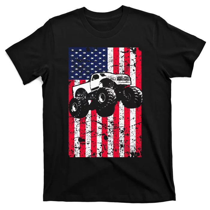 Monster Truck American Flag Racing USA Patriotic T-Shirt