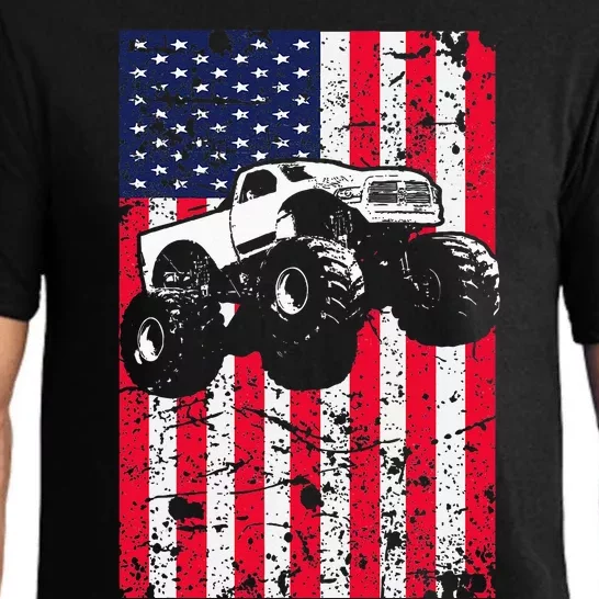 Monster Truck American Flag Racing USA Patriotic Pajama Set