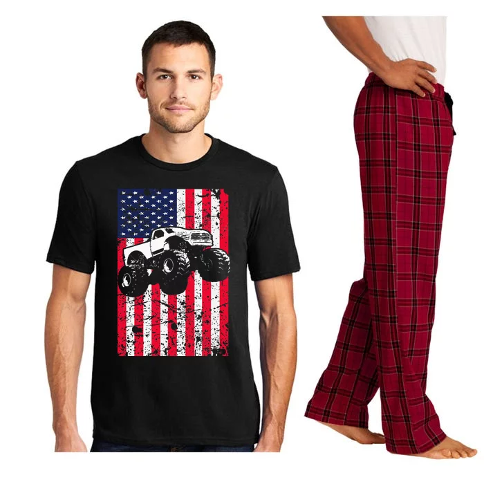 Monster Truck American Flag Racing USA Patriotic Pajama Set