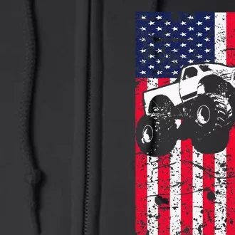 Monster Truck American Flag Racing USA Patriotic Full Zip Hoodie