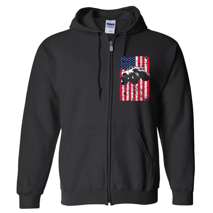 Monster Truck American Flag Racing USA Patriotic Full Zip Hoodie