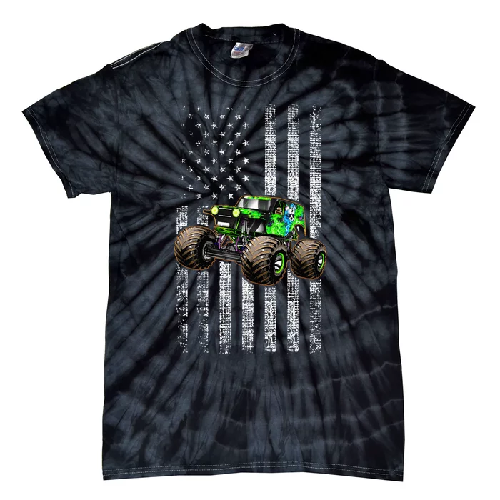 Monster Truck Are My Jam American Flag USA Patriotic Tie-Dye T-Shirt