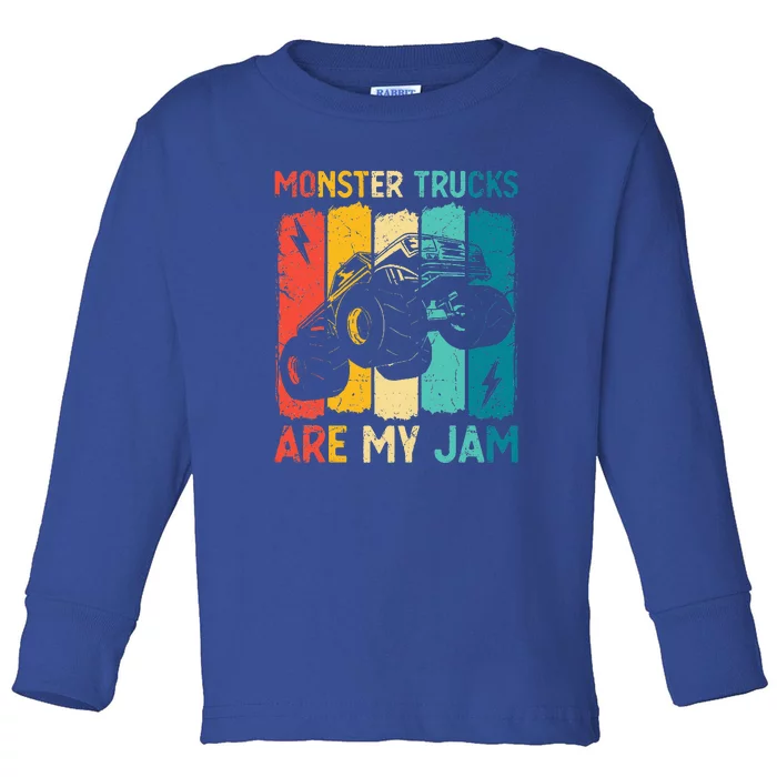 Monster Trucks Are My Jam Retro Vintage Monster Truck Toddler Long Sleeve Shirt