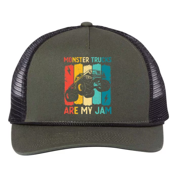 Monster Trucks Are My Jam Retro Vintage Monster Truck Retro Rope Trucker Hat Cap