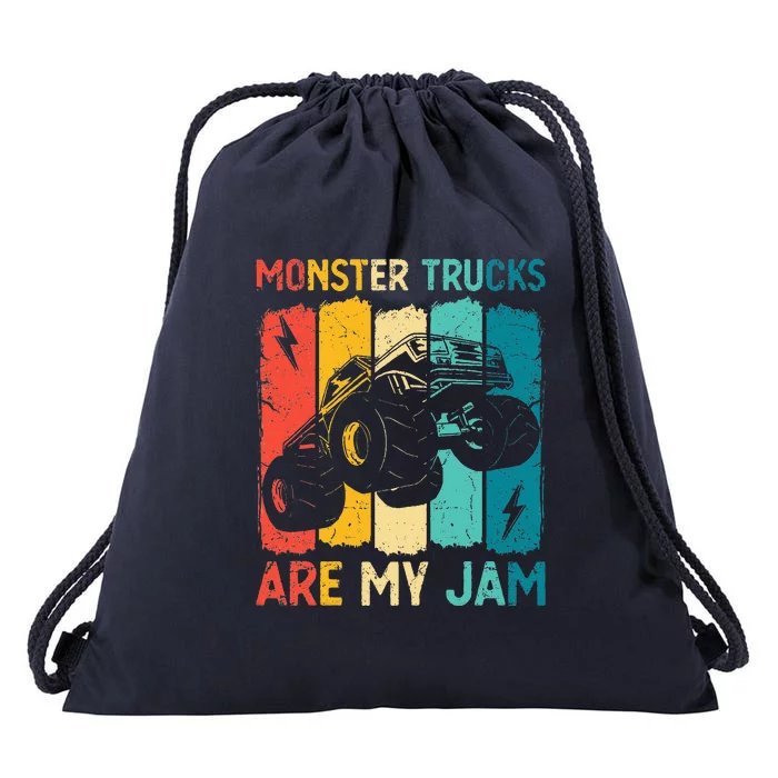 Monster Trucks Are My Jam Retro Vintage Monster Truck Drawstring Bag