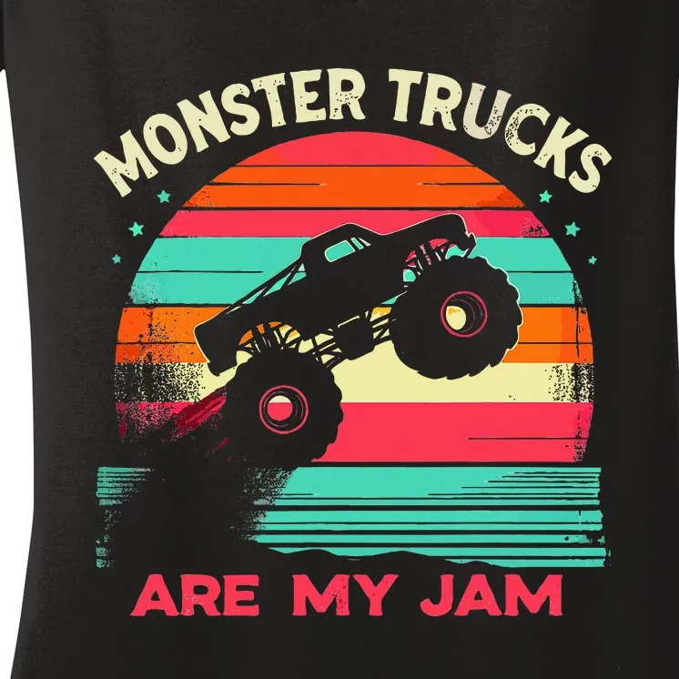 Monster Trucks Are My Jam Sunset Women's V-Neck T-Shirt