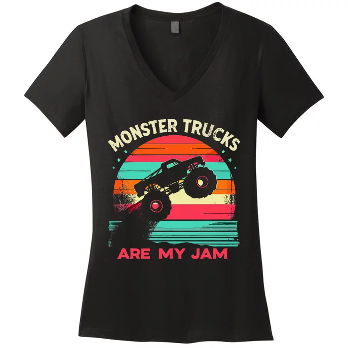 Monster Trucks Are My Jam Sunset Women's V-Neck T-Shirt