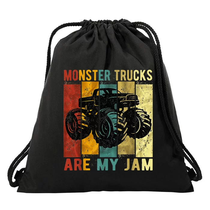 Monster Trucks Are My Jam Vintage Retro Monster Truck Drawstring Bag