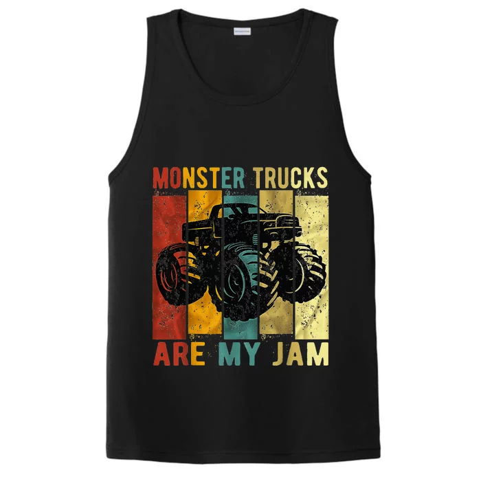 Monster Trucks Are My Jam Vintage Retro Monster Truck Performance Tank