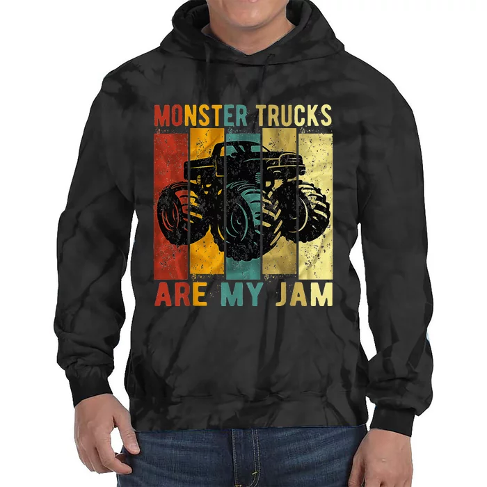 Monster Trucks Are My Jam Vintage Retro Monster Truck Tie Dye Hoodie