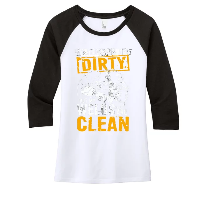 My Thoughts Are Dirty But My Welds Are Clean Funny Welder Women's Tri-Blend 3/4-Sleeve Raglan Shirt