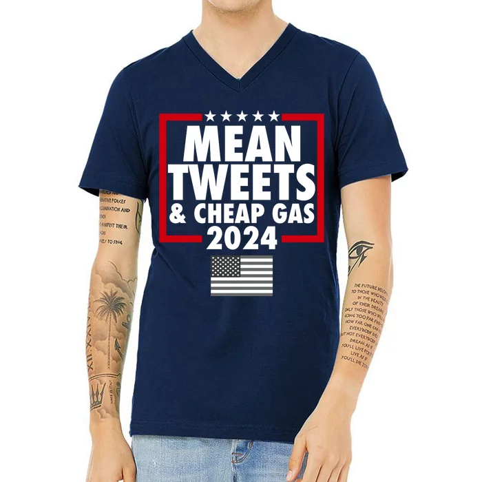 Mean Tweets And Cheap Gas Trump 2024 V-Neck T-Shirt