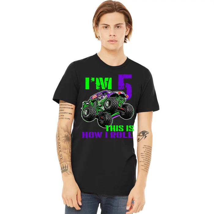 Monster Trucks Are My Jam 5th Birthday Boy 5 Years Old Bday Premium T-Shirt