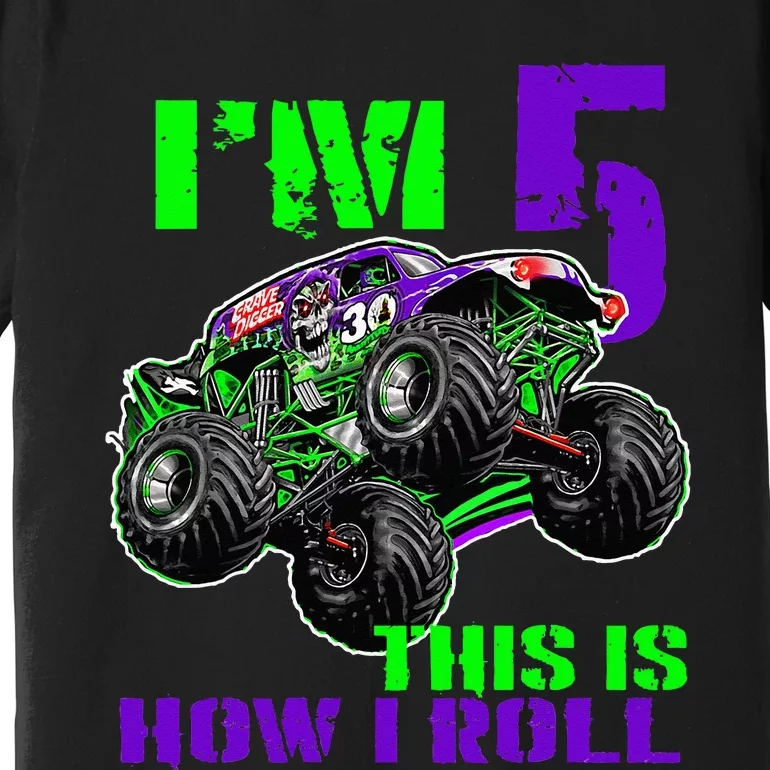 Monster Trucks Are My Jam 5th Birthday Boy 5 Years Old Bday Premium T-Shirt