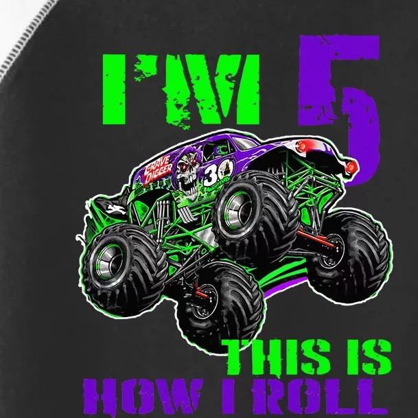 Monster Trucks Are My Jam 5th Birthday Boy 5 Years Old Bday Toddler Fine Jersey T-Shirt