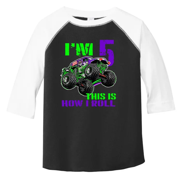 Monster Trucks Are My Jam 5th Birthday Boy 5 Years Old Bday Toddler Fine Jersey T-Shirt