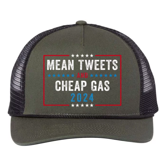 Mean Tweets And Cheap Gas Funny Election 2024 Retro Rope Trucker Hat Cap