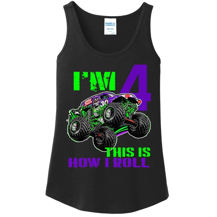 Monster Trucks Are My Jam 4th Birthday Boy 4 Years Old Ladies Essential Tank