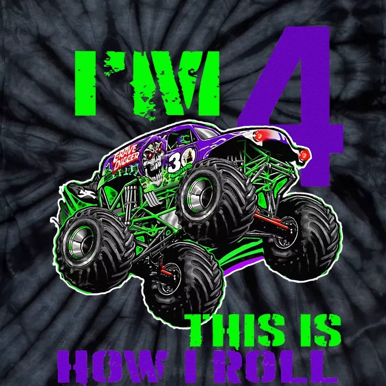 Monster Trucks Are My Jam 4th Birthday Boy 4 Years Old Tie-Dye T-Shirt