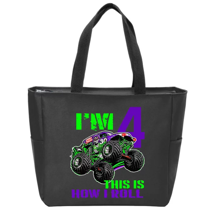 Monster Trucks Are My Jam 4th Birthday Boy 4 Years Old Zip Tote Bag