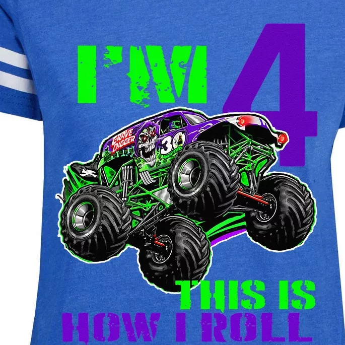 Monster Trucks Are My Jam 4th Birthday Boy 4 Years Old Enza Ladies Jersey Football T-Shirt