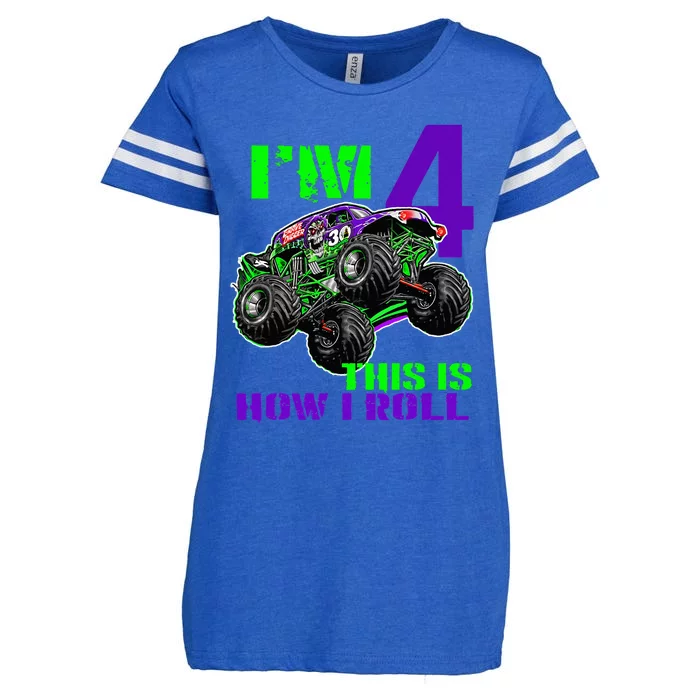 Monster Trucks Are My Jam 4th Birthday Boy 4 Years Old Enza Ladies Jersey Football T-Shirt