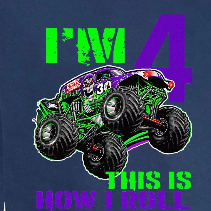 Monster Trucks Are My Jam 4th Birthday Boy 4 Years Old Garment-Dyed Sweatshirt