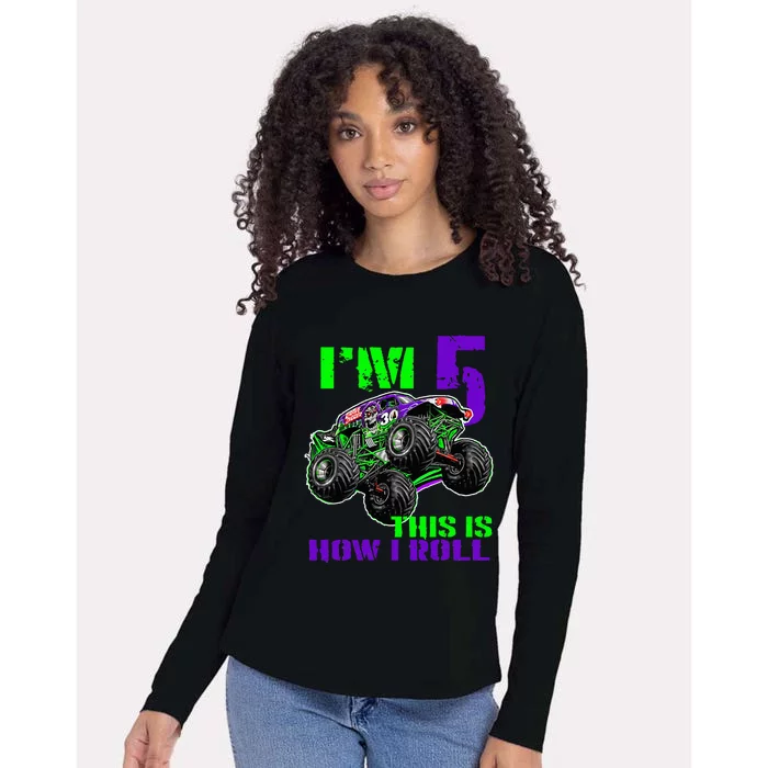 Monster Trucks Are My Jam 5th Birthday Boy 5 Years Old Bday Womens Cotton Relaxed Long Sleeve T-Shirt